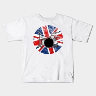 Drum Kit UK Flag Britain Drummer British Musician Kids T-Shirt